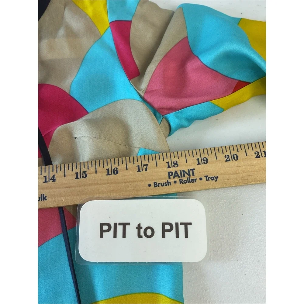 NEW Trina Turk colorful Tunic mini dress 3/4‎ Sleeve size 4 Satin tassels resort